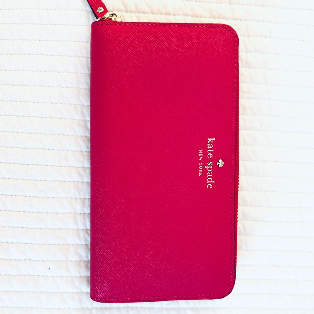 NEW Kate Spade Large Bright Pink Zip Wallet